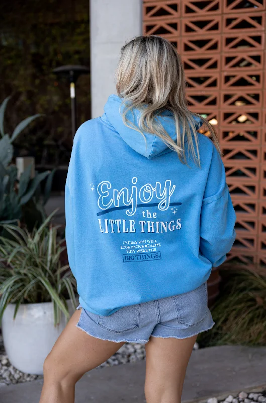 Hoodie with retro stitching men-Enjoy The Little Things (Seaside Blue Acid Wash) - "My Go To" Oversized Sweatshirt / Hoodie