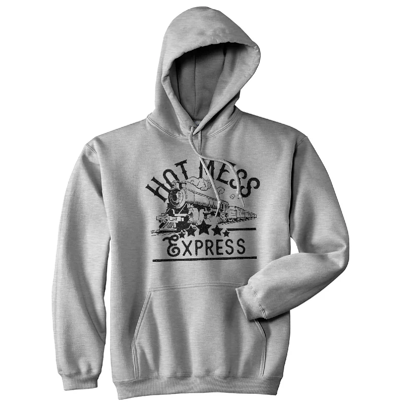 Men’s slim street pullover-Hot Mess Express Hoodie Funny Party Hangover Train Hooded Sweatshirt (Heather Grey) -