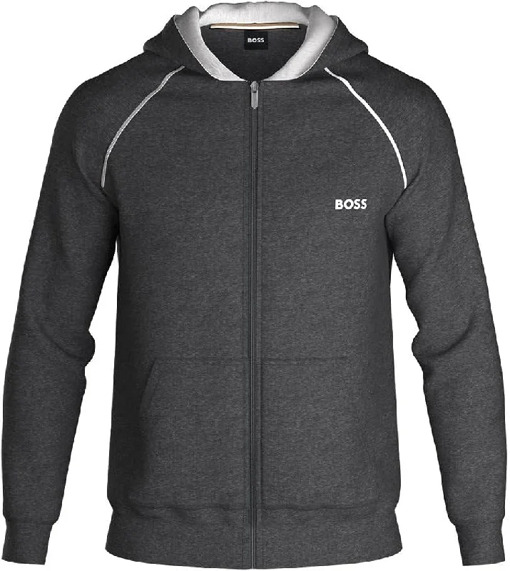 Men's durable windbreaker jackets-HUGO BOSS Men Mix&Match Logo Zip Up Cotton Hoodie Asphault Grey