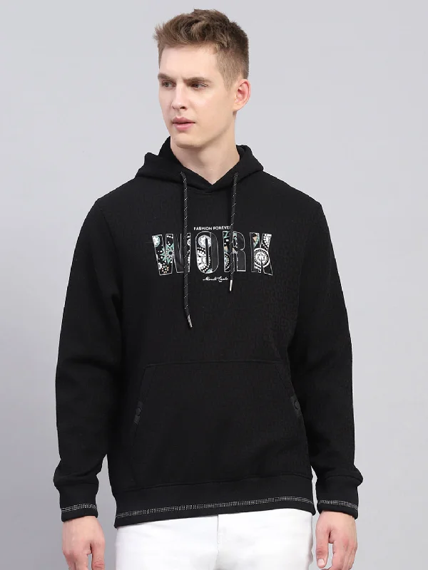 Hoodie for street vibes men-Men Black Printed Hooded Full Sleeve Sweatshirt