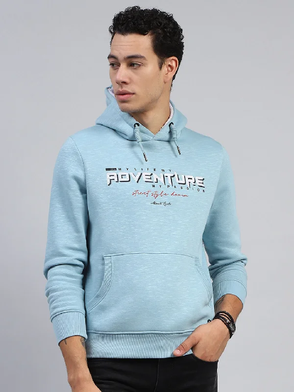 Men’s durable travel pullover-Men Blue Printed Hooded Full Sleeve Sweatshirt