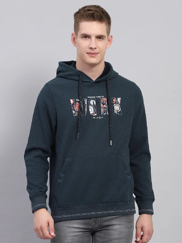 Hoodie for evening strolls men-Men Green Printed Hooded Full Sleeve Sweatshirt