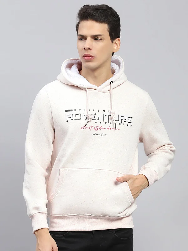 Hoodie with rugged design men-Men Pink Printed Hooded Full Sleeve Sweatshirt