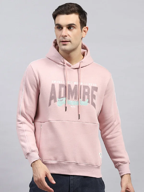 Hoodie with contrast stitching men-Men Pink Printed Hooded Full Sleeve Sweatshirt