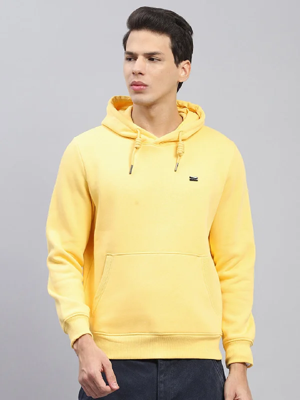 Hoodie for cool adventures men-Men Yellow Solid Hooded Full Sleeve Sweatshirt