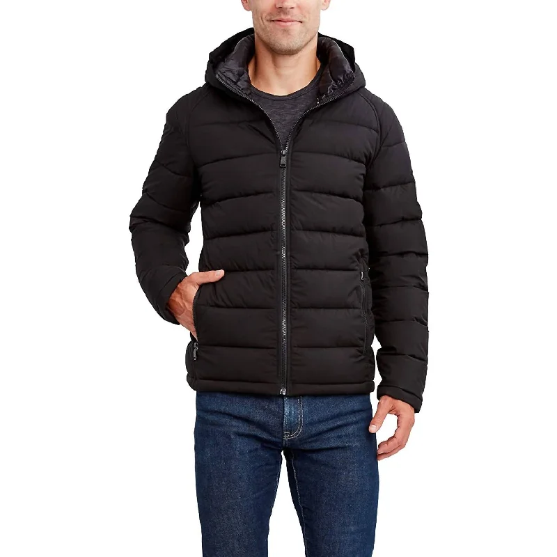 Men's sleek quilted jackets-Men'S Lightweight Hooded Puffer Jacket in Black