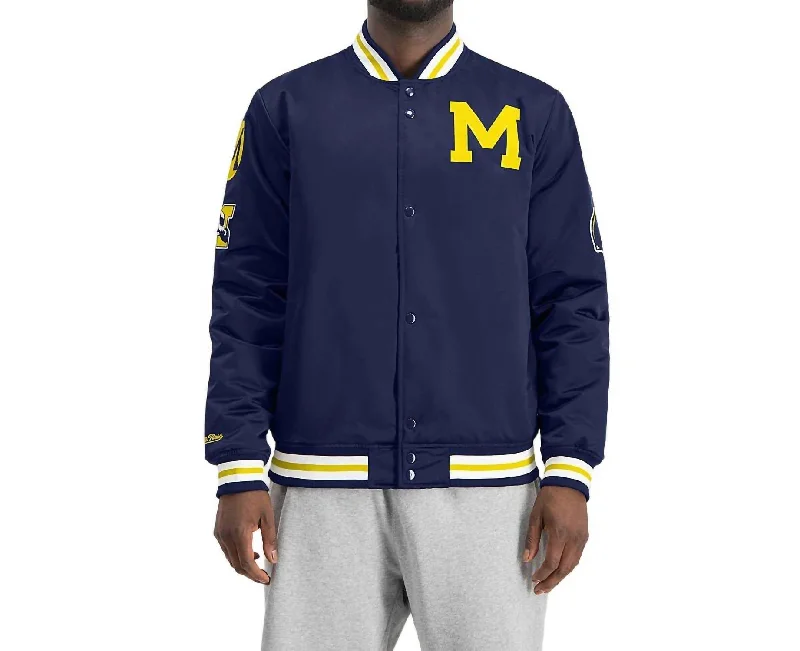 Men's stormproof rain jackets-Men's Ncaa University Of Michigan Champ City Satin Jacket In Navy