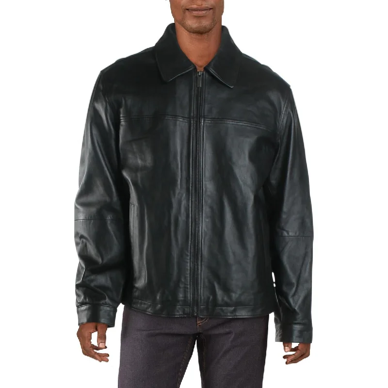 Men's foldable rain jackets-Mens Winter Leather Jacket