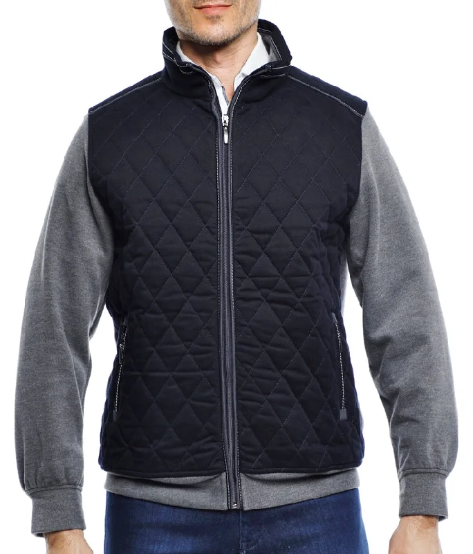 Men's chunky fleece jackets-Navy and Grey Quilted Knit Jacket