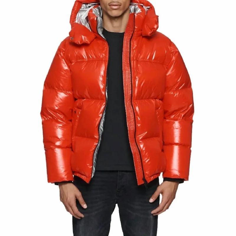 Men's modern trench jackets-Nylon Down Puffer Jacket In Red