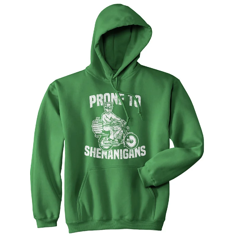 Men’s cozy travel hoodie-Prone To Shenanigans Hoodie Funny St Patricks Day Drinking Shirt Graphic Saint Paddy Sweatshirt