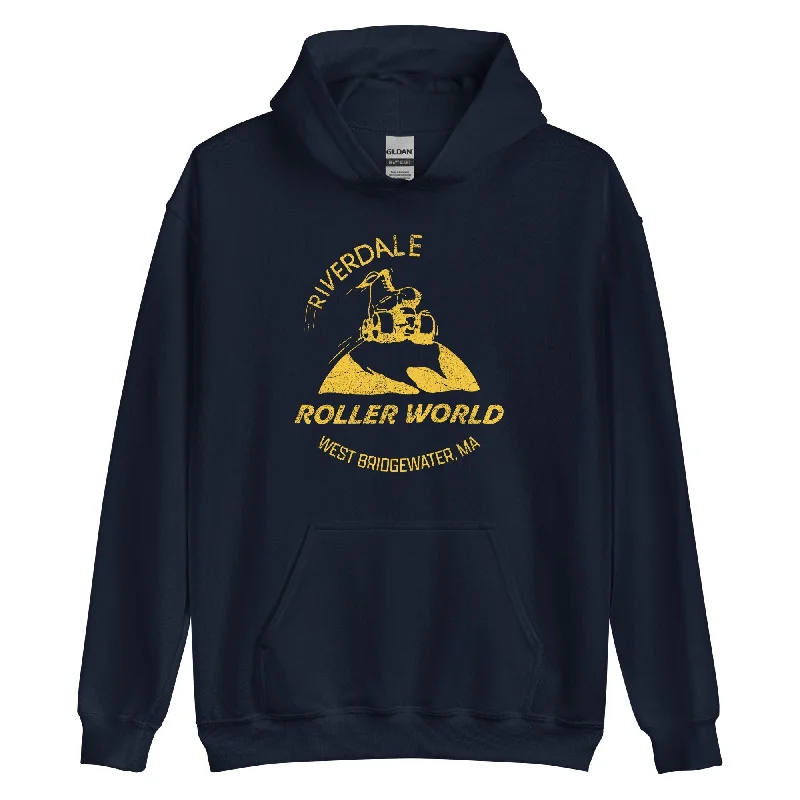 Hoodie with graphic print men-Riverdale Roller World Hoodie - West Bridgewater, MA | Vintage Roller Skating Rink Sweatshirt