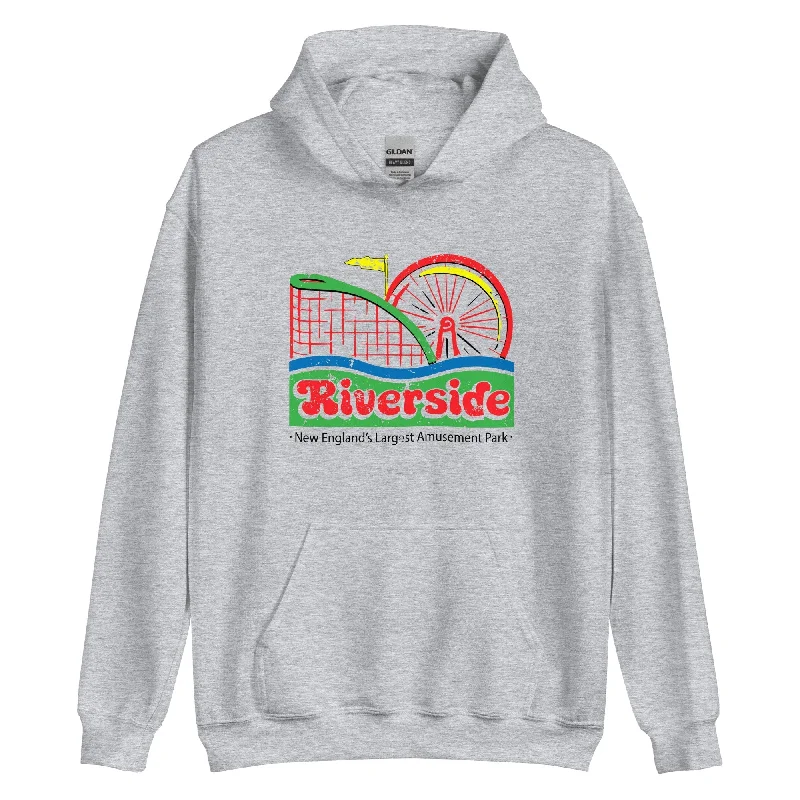 Hoodie with graphic design men-Riverside Amusement Park Hoodie - Agawam, MA | Vintage Graphic Sweatshirt