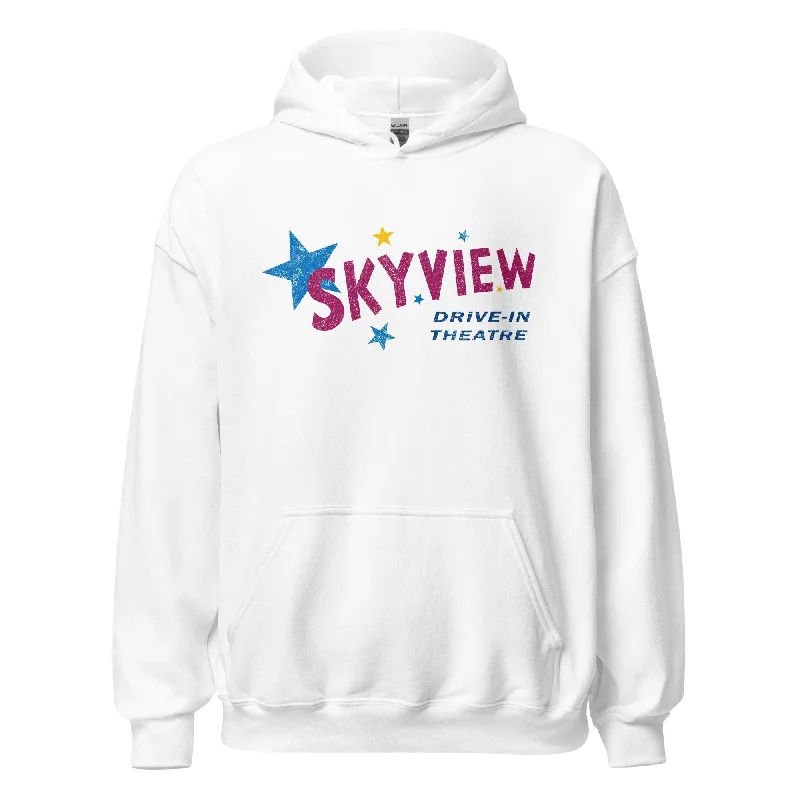 Men’s cozy gym hoodie-Skyview Drive-In Hoodie - Brockton, MA | Vintage Mens & Womens Graphic Sweatshirt