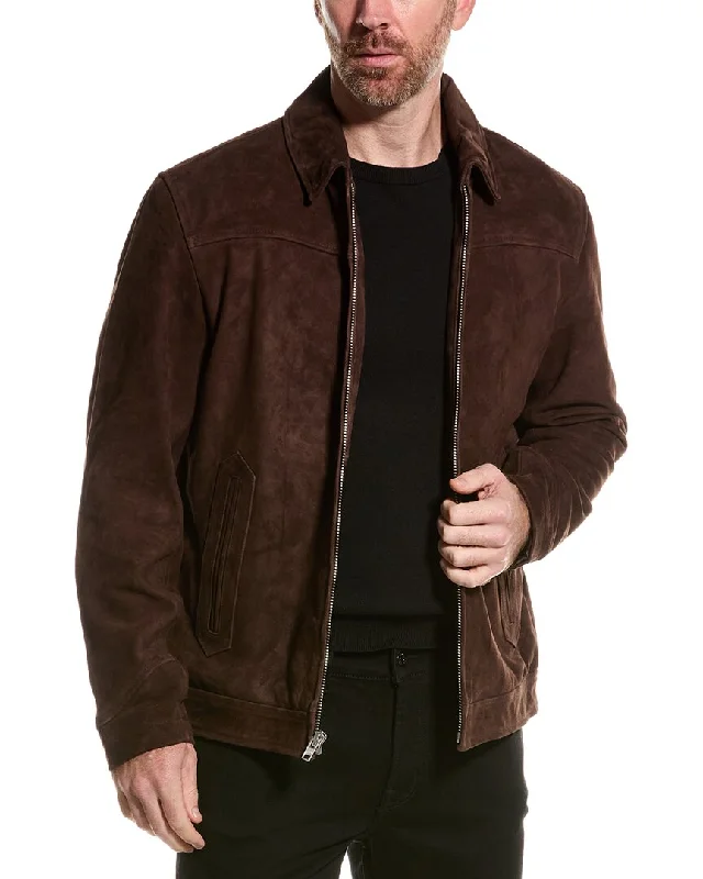 Men's tough rain jackets-Slate & Stone Zip Racer Suede Jacket