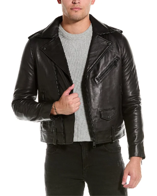 Men's cropped bomber jackets-The Kooples Leather Jacket