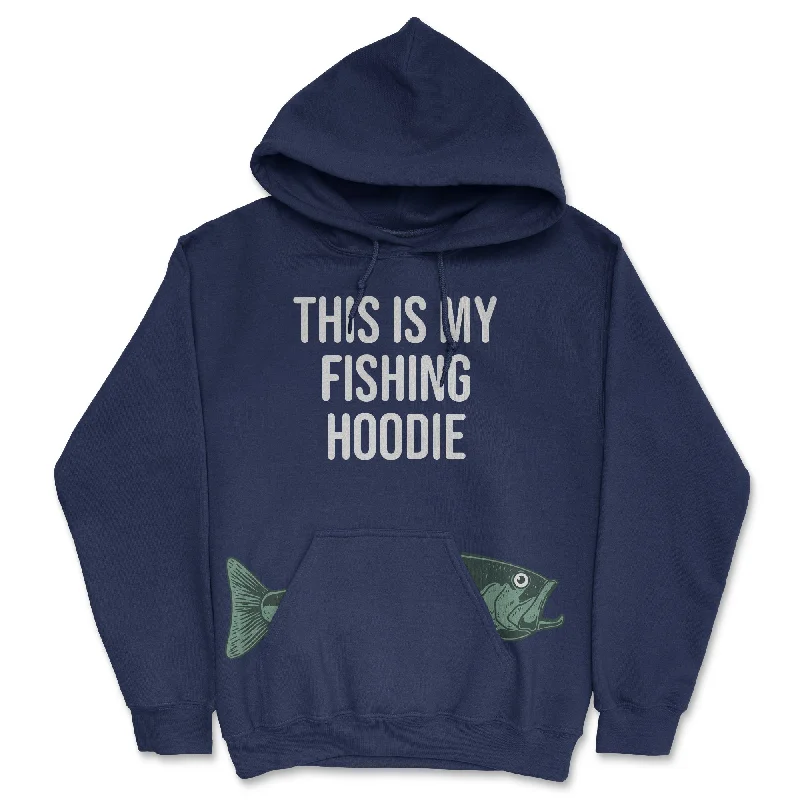 Hoodie for street runs men-This Is My Fishing Hoodie With Fish in Pocket Unisex Hooded Sweatshirt Funny Fishermen Sweater