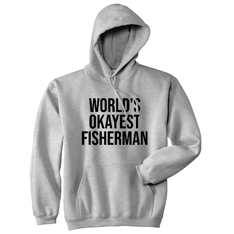 Hoodie with retro logo men-World's Okayest Fisherman Unisex Hoodie Funny Fishing Lover Sarcastic Hooded Sweatshirt