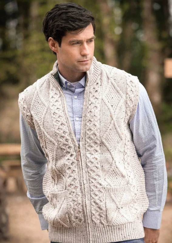 Men's Aran Zip Gilet | Oatmeal