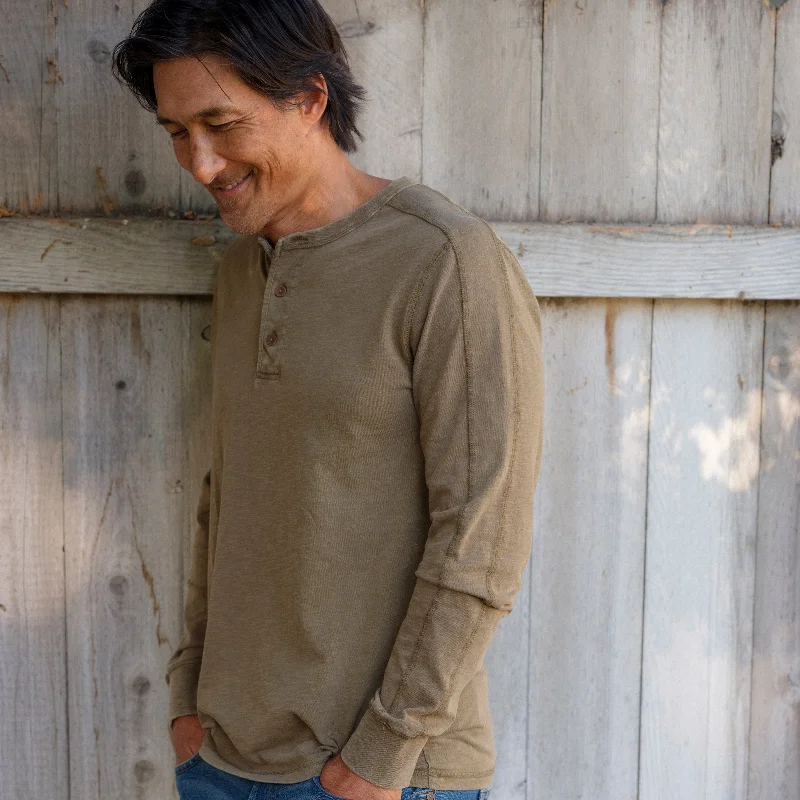 short sleeve shirts for warm weather -Hewitt Garment Dyed Henley - Military Olive