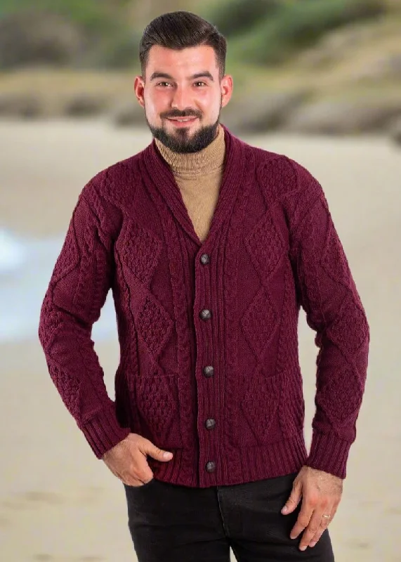 Men's Shawl Button Cardigan | Wine