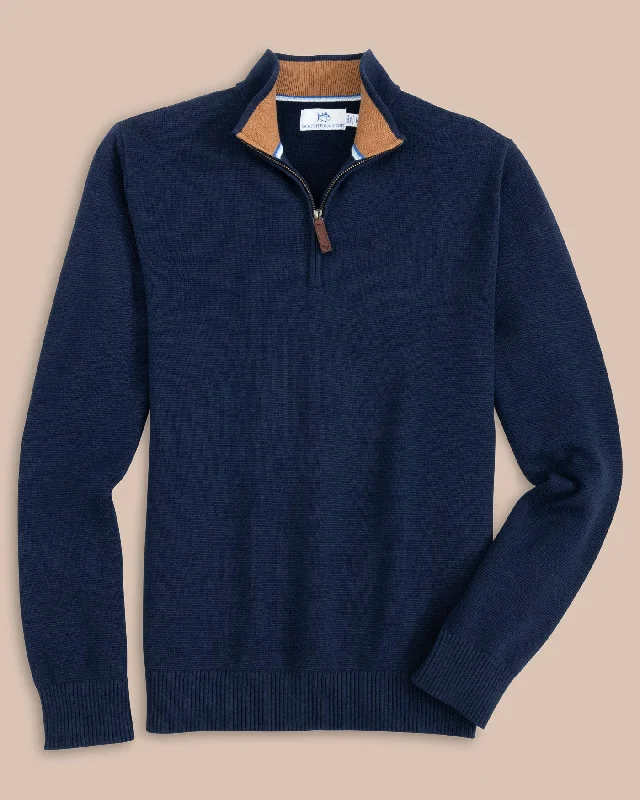 Oakatie Heather Quarter Zip Sweater- Dress Blue