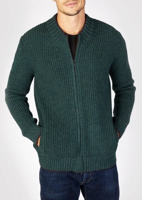 IrelandsEye Men's Zipped Ribbed Cardigan | Evergreen