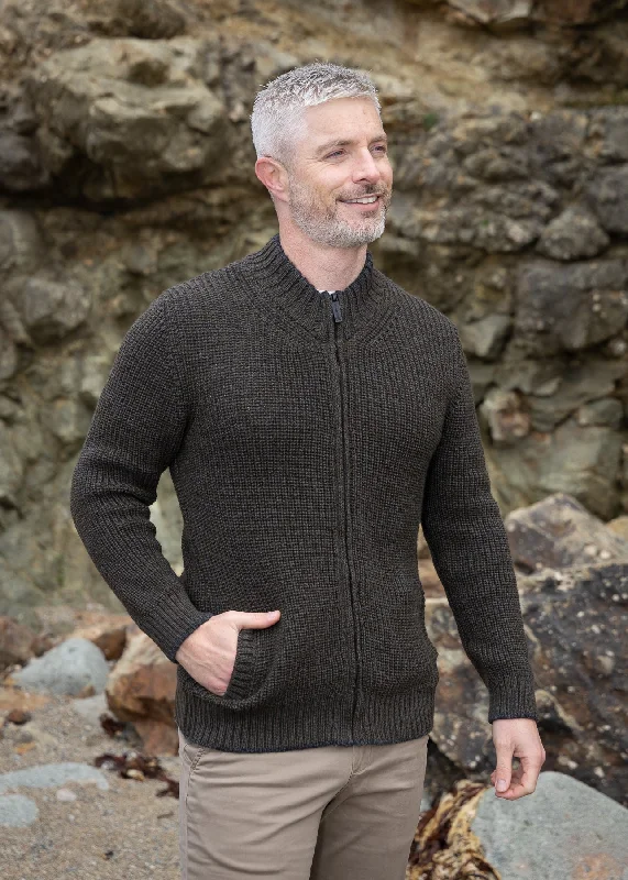 Men's Zipped Ribbed Cardigan | Forest Marl