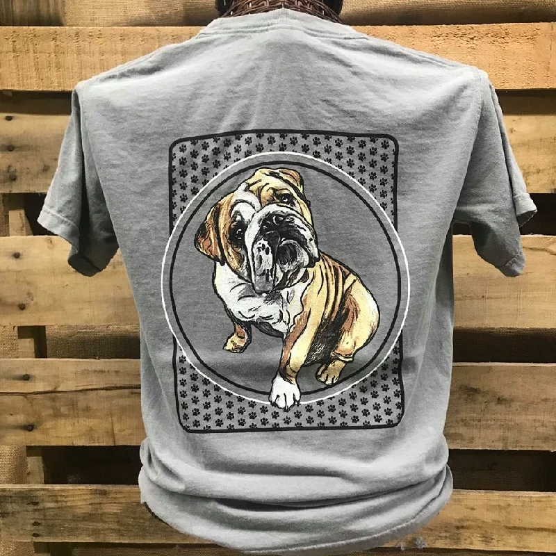 relaxed fit short sleeve shirts for men -Backwood Dog Bulldog Paws Bright Comfort Colors Unisex T Shirt