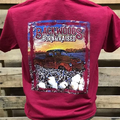 men’s basic short sleeve t-shirts -Backwoods Born & Raised Country Truck in Cotton Field Unisex Bright T Shirt