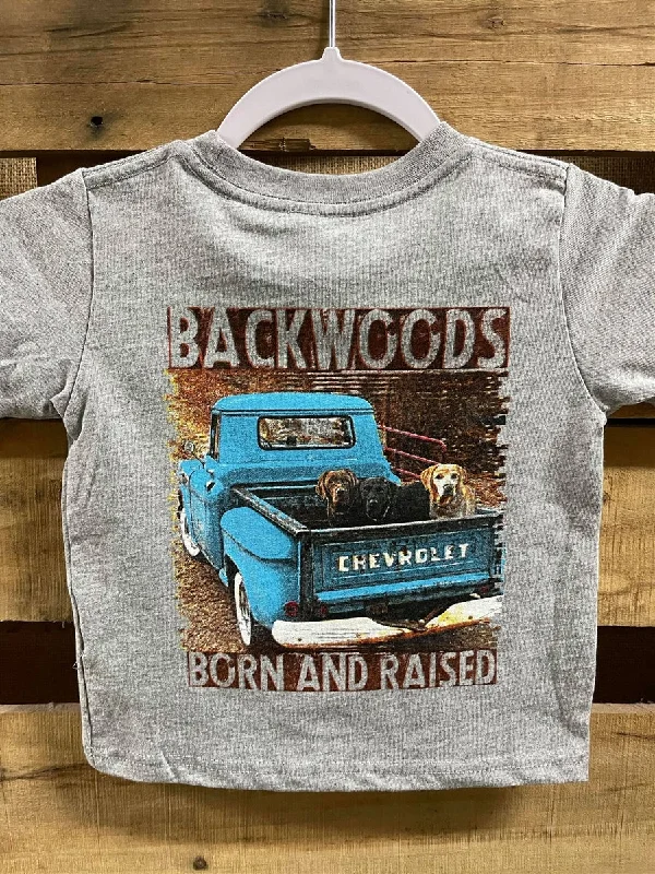 comfortable short sleeve shirts for everyday use -Backwoods Born & Raised  Lab Dog Truck Bright Unisex Toddler Youth T Shirt