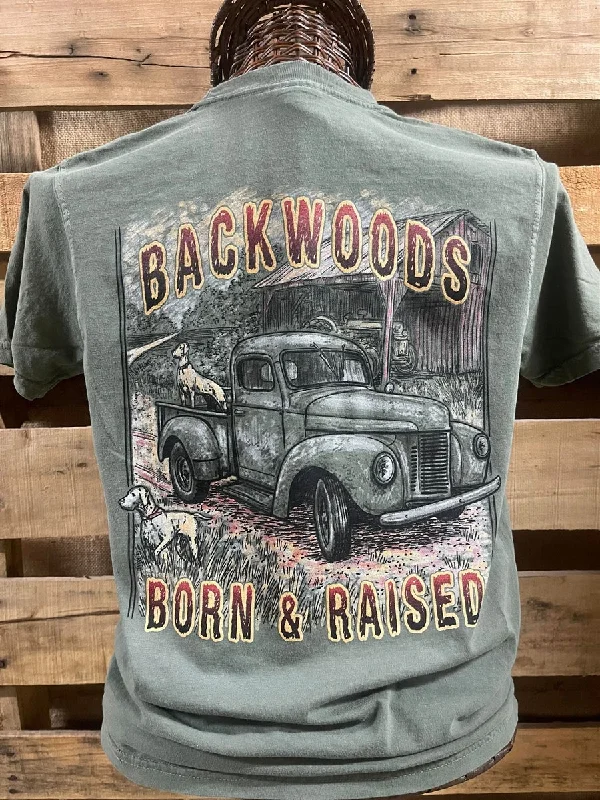 men’s casual short sleeve button shirts -Backwoods Born & Raised Truck & Barn Comfort Colors Unisex T-Shirt