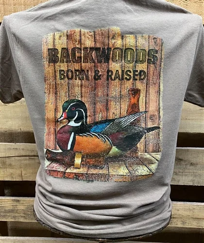 versatile short sleeve shirts with simple designs -Backwoods Born & Raised Wood Duck Mallard Bright Unisex T Shirt