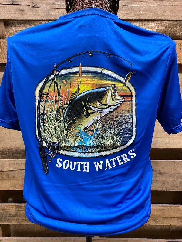 men’s short sleeve shirts with elegant designs -Backwoods South Waters Fishing Bass A-4 Cooling Royal Blue Bright Unisex T Shirt