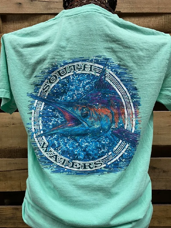 men’s stylish short sleeve shirts for office wear -Backwoods South Waters Fishing Marlin Comfort Colors Bright Unisex T Shirt