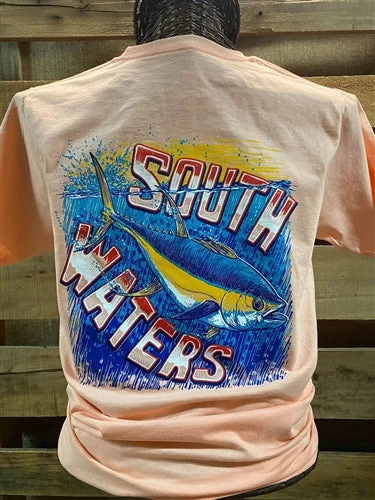 men’s relaxed short sleeve shirts for hot weather -Backwoods South Waters Tuna Beach Fish Fishing Bright Unisex T Shirt