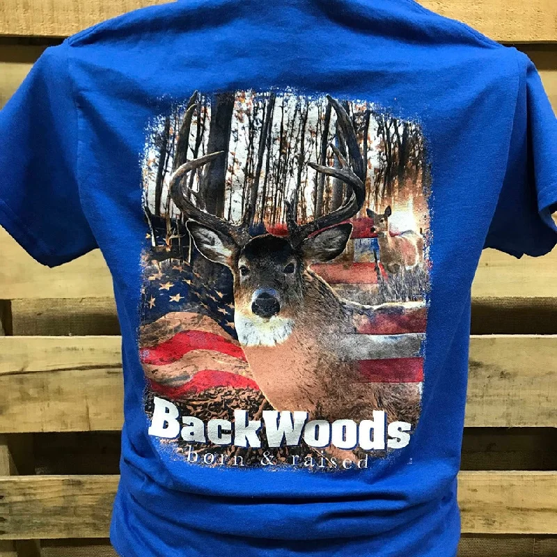 trendy and stylish short sleeve shirts for men -Backwoods USA American Flag Deer Buck Unisex T Shirt