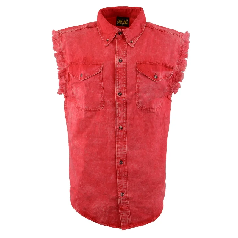 Men's trekking shirts-Milwaukee Leather MNG11681 Men’s Classic Red Button-Down Cut Off Frayed Sleeveless Casual Shirt