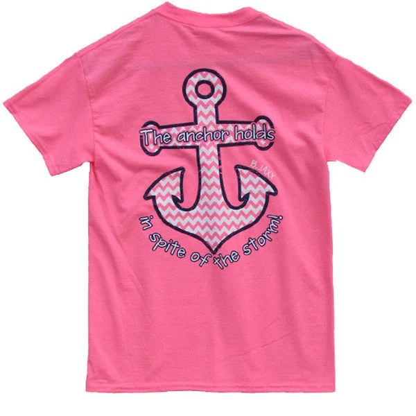 men’s stylish short sleeve shirts for office wear -Bjaxx Anchor Holds Chevron Anchor Pink Christian Girlie Bright T Shirt