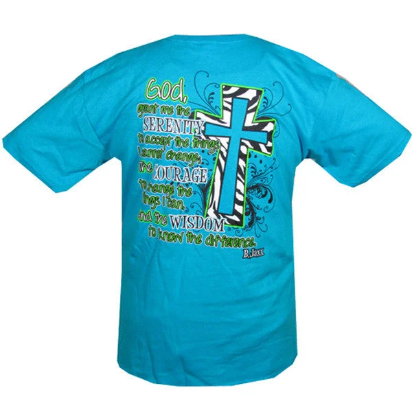 men’s graphic short sleeve shirts with bold designs -Bjaxx Serenity Zebra Cross Turquiose Christian Girlie Bright T Shirt