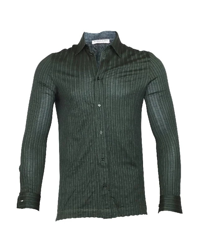 Men's base-layer shirts-Bottega Veneta Striped Button Down Shirt in Green Cotton