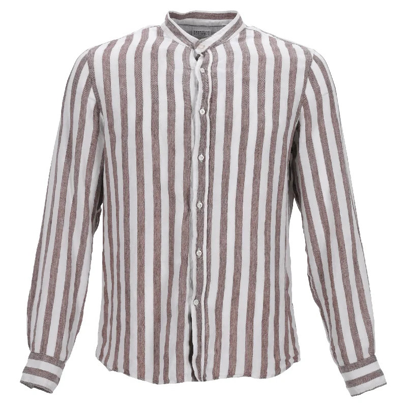 Men's mood-lifting shirts-Brunello Cucinelli Striped Shirt in White Linen