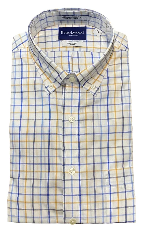 Men's coder shirts-Checked Sport Shirt In Light Blue,navy, Gold