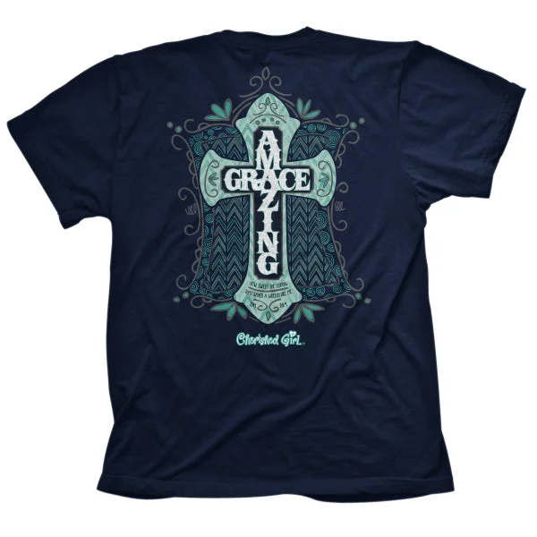 comfortable and cool short sleeve shirts for active men -Cherished Girl Amazing Grace Cross Girlie Christian Bright T Shirt