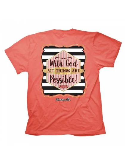 men’s short sleeve shirts with logo designs -Cherished Girl With God All Things are Possible Girlie Christian Bright T Shirt