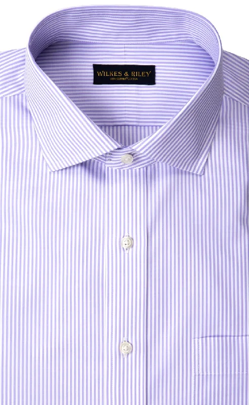 Men's camping-trip shirts-Classic Fit Lavender Bengal Stripe English Spread Collar Supima® Cotton Non-Iron broadcloth Dress Shirt (B/T)