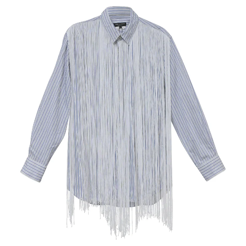 Men's crowd-pleasing shirts-Comme des Garçons Homme Plus Striped Fringed Shirt in Light Blue Cotton