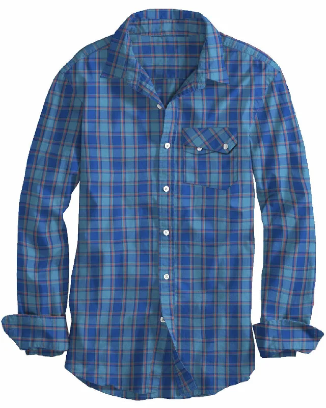 Men's crossover shirts-Dark Light Blue Orange Checks