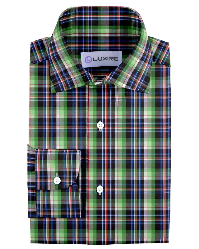 Men's heavy-duty shirts-Green Black Blue Madras Checks