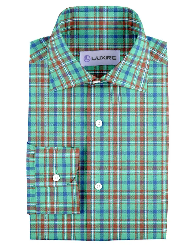 Men's dance-floor shirts-Green Rust Blue Tartan Checks Twill